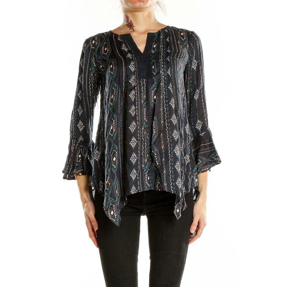 Haute Hippie Tribe Women's Mirene Blue Boho Soft Knit Blouse Size M - Picture 1 of 12